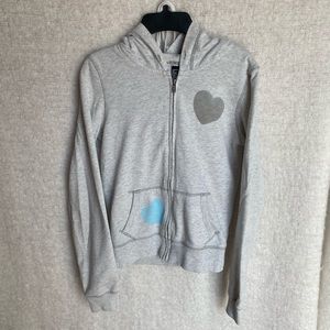 Victoria Secret Pink Women’s full ZIP Up Hoodie sweatshirt jacket light grey XS